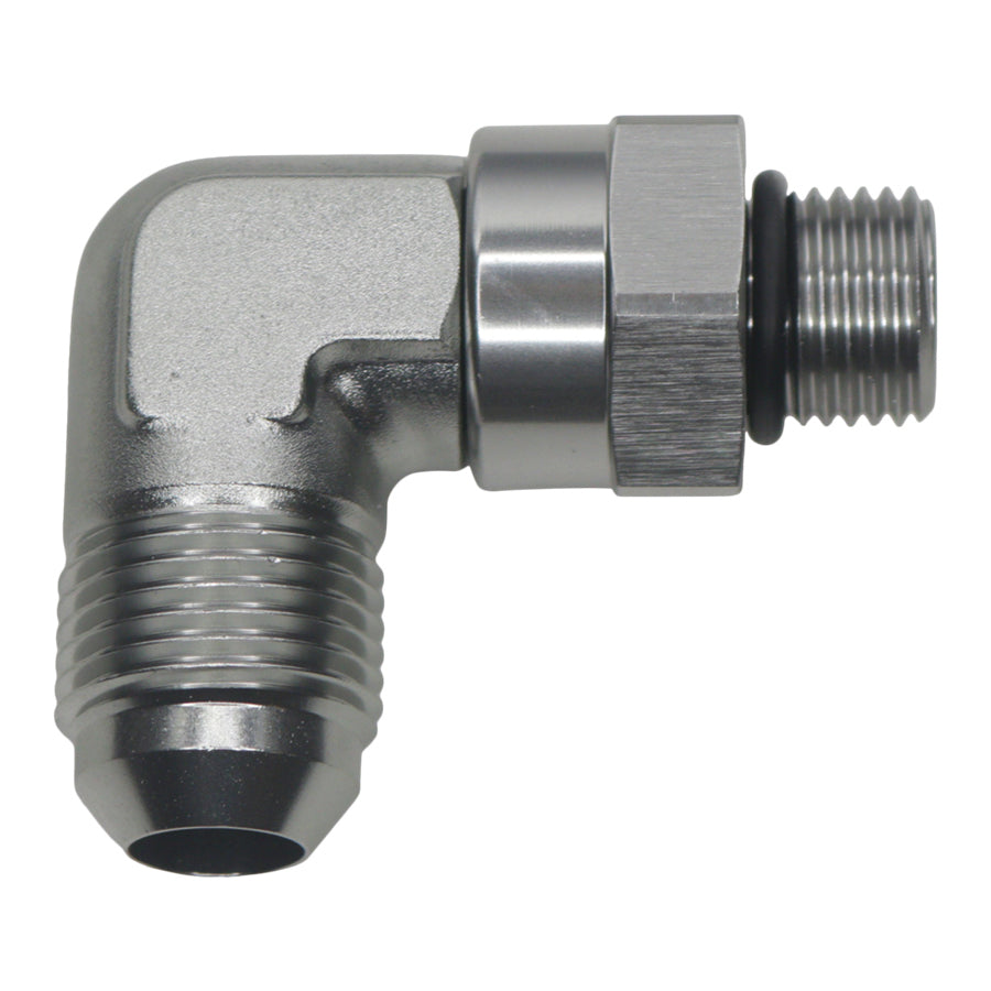 06-02-0413 DeatschWerks 6AN ORB Male Swivel to 8AN Male Flare 90-Degree - Anodized Titanium