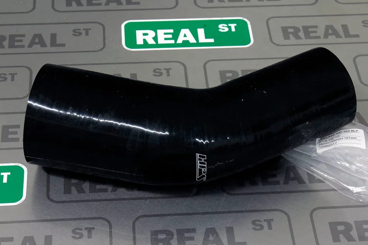 HTSER45-300-350-BLK HPS 3" > 3.5" ID 4-PLY Silicone 45 Deg Elbow Reducer Hose Black 76MM > 89MM ID