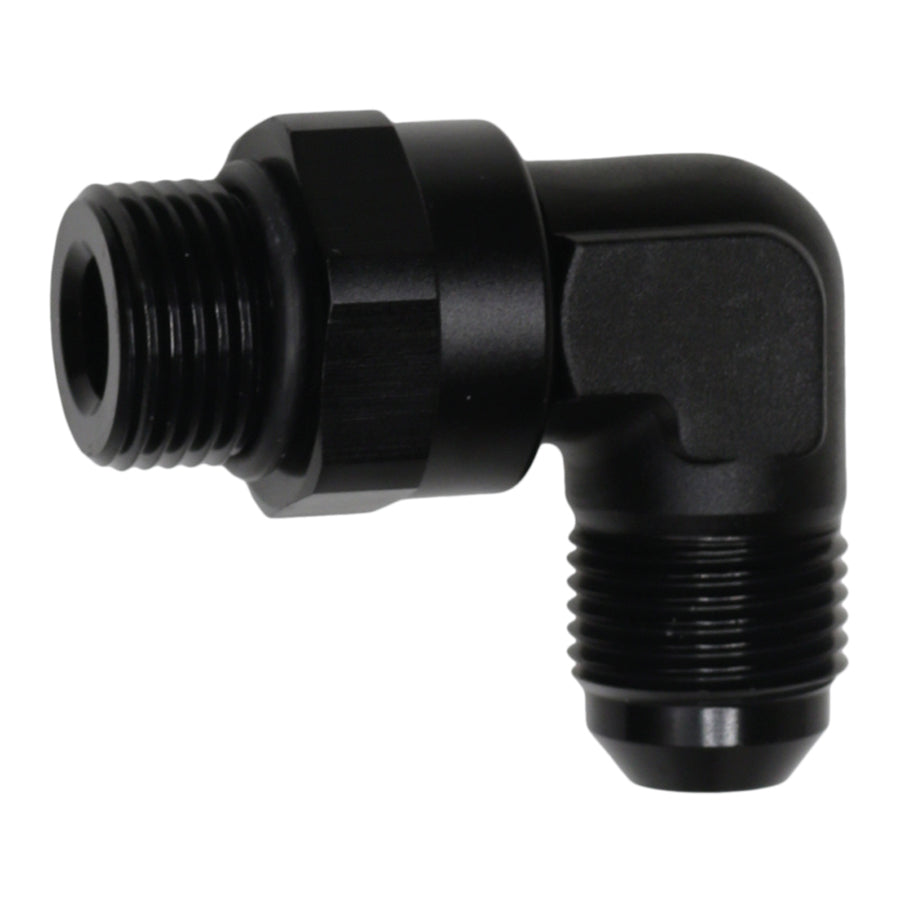6-02-0411-B DeatschWerks 8AN ORB Male Swivel to 8AN Male Flare 90-Degree Fitting - Anodized Matte Black