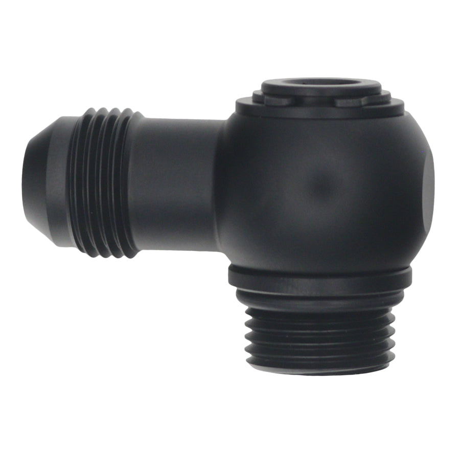 6-02-0416-B DeatschWerks 8AN ORB Male to 8AN Male Flare Low Profile 90-Degree Swivel - Anodized Matte Black