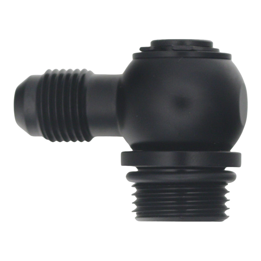 6-02-0419-B DeatschWerks 8AN ORB Male to 6AN Male Flare Low Profile 90-Degree Swivel - Anodized Matte Black