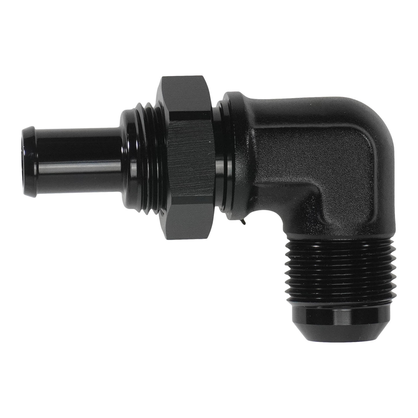 6-02-0794-B DeatschWerks 10AN Male Flare Bulkhead to 1/2in Hose Barb 90-Degree