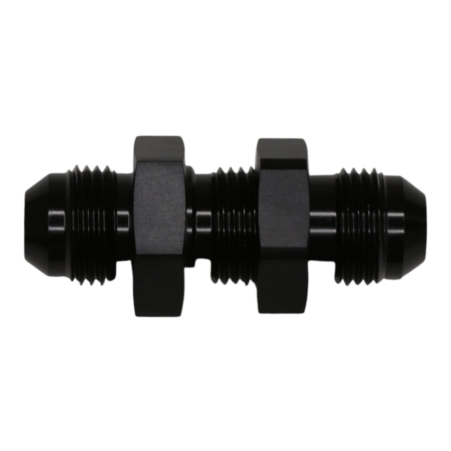 6-02-0709-B DeatschWerks 8AN Male Flare to 8AN Male Flare Bulkhead Adapter (Incl Nut) - Anodized Matte Black