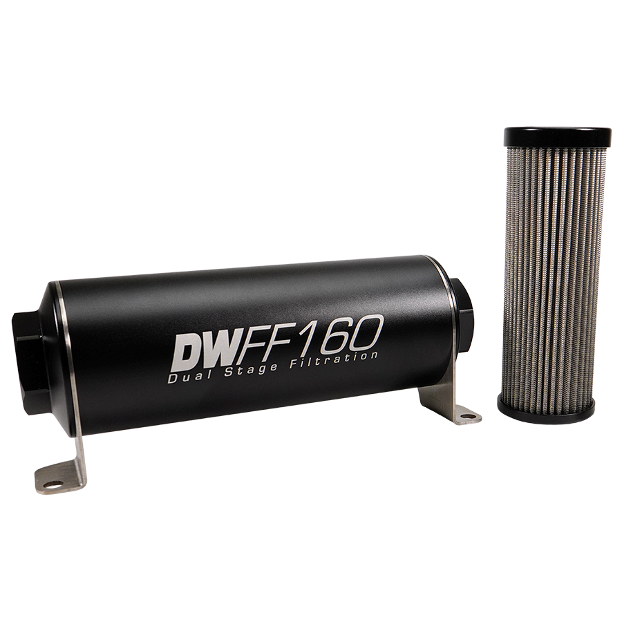 8-03-160-010K DW 160mm Inline Fuel Filter 10 Micron Stainless Steel Element E85 Post-Pump 10 AN ORB Female