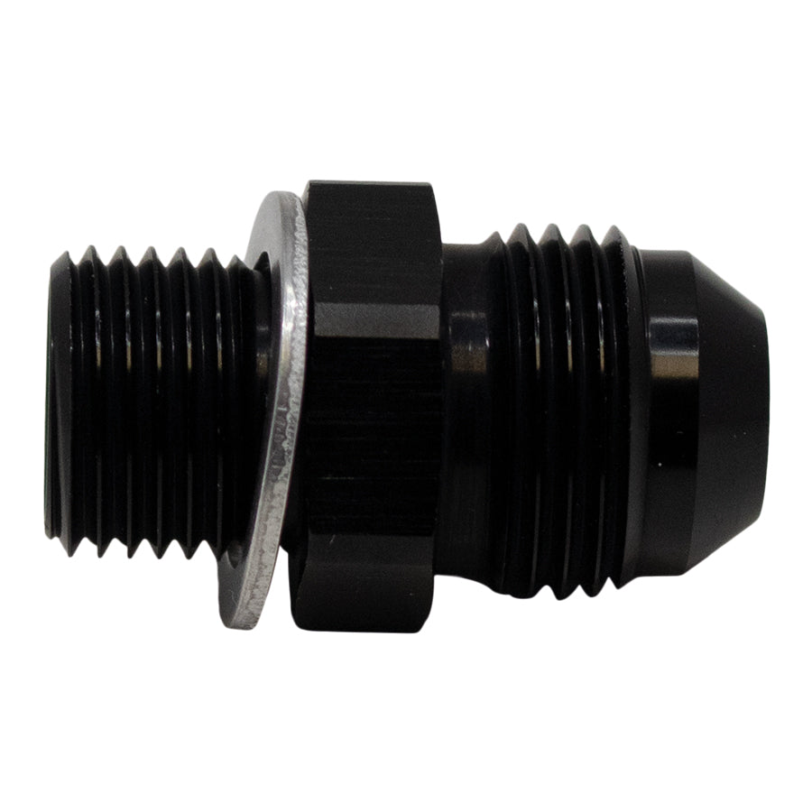 6-02-0619-B DeatschWerks 8AN Male Flare to M16 X 1.5 Male Metric Adapter (Incl Washer) - Anodized Matte Black
