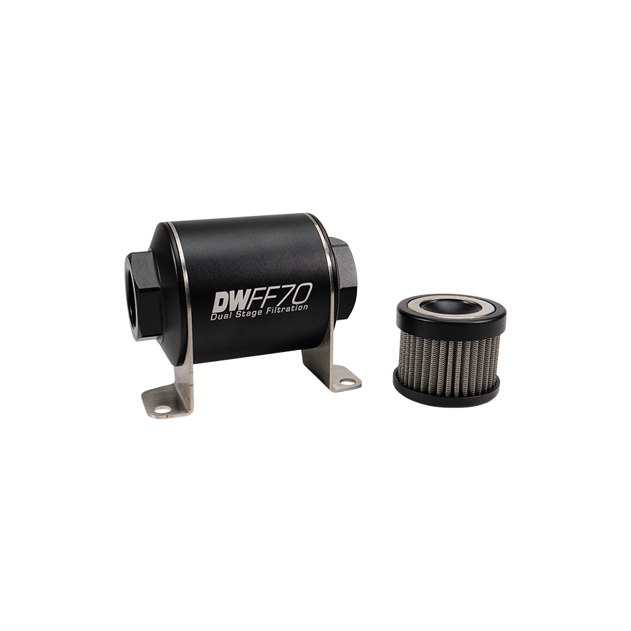 8-03-070-040K DW 70mm Inline Fuel Filter 40 Micron Stainless Steel Element E85 Post-Pump 10 AN ORB Female