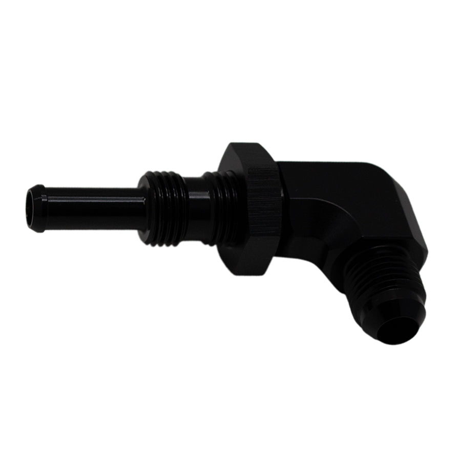 6-02-0712-B DeatschWerks 6AN Male Flare to 5/16in Male Barb Bulkhead Adapter 90-Degree - Anodized Matte Black