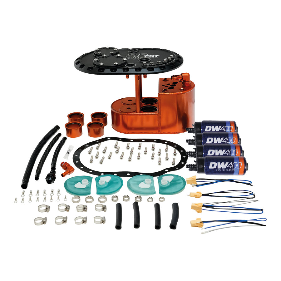 6-401-20FST DeatschWerks 2.0L Staged Fuel Cell Surge Tank (Includes 4 DW400 Fuel Pumps)