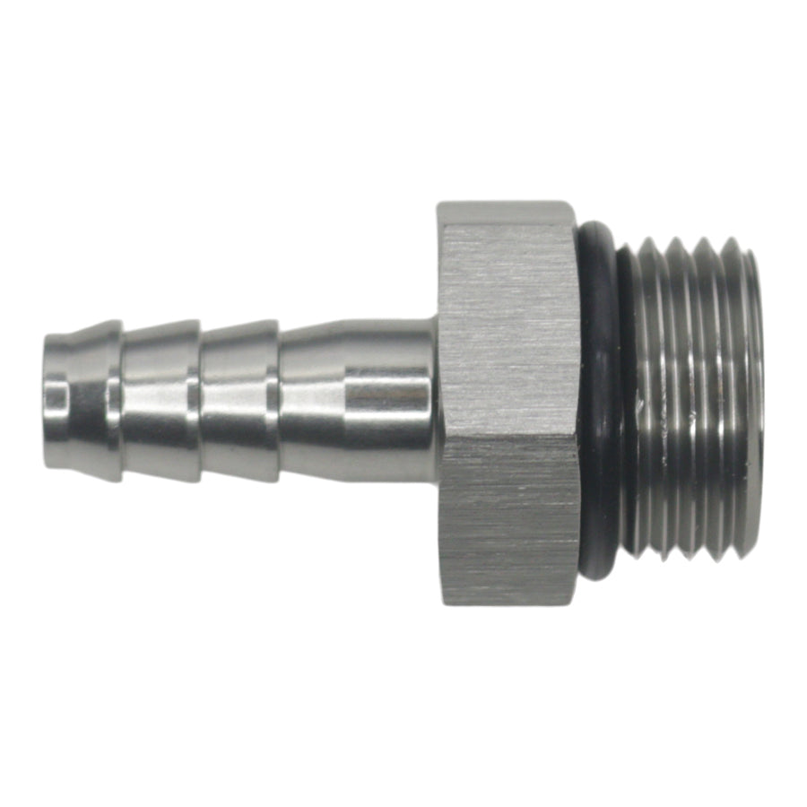 06-02-0512 DeatschWerks 8AN ORB Male to 5/16in Male Triple Barb Fitting (Incl O-Ring) - Anodized DW Titanium