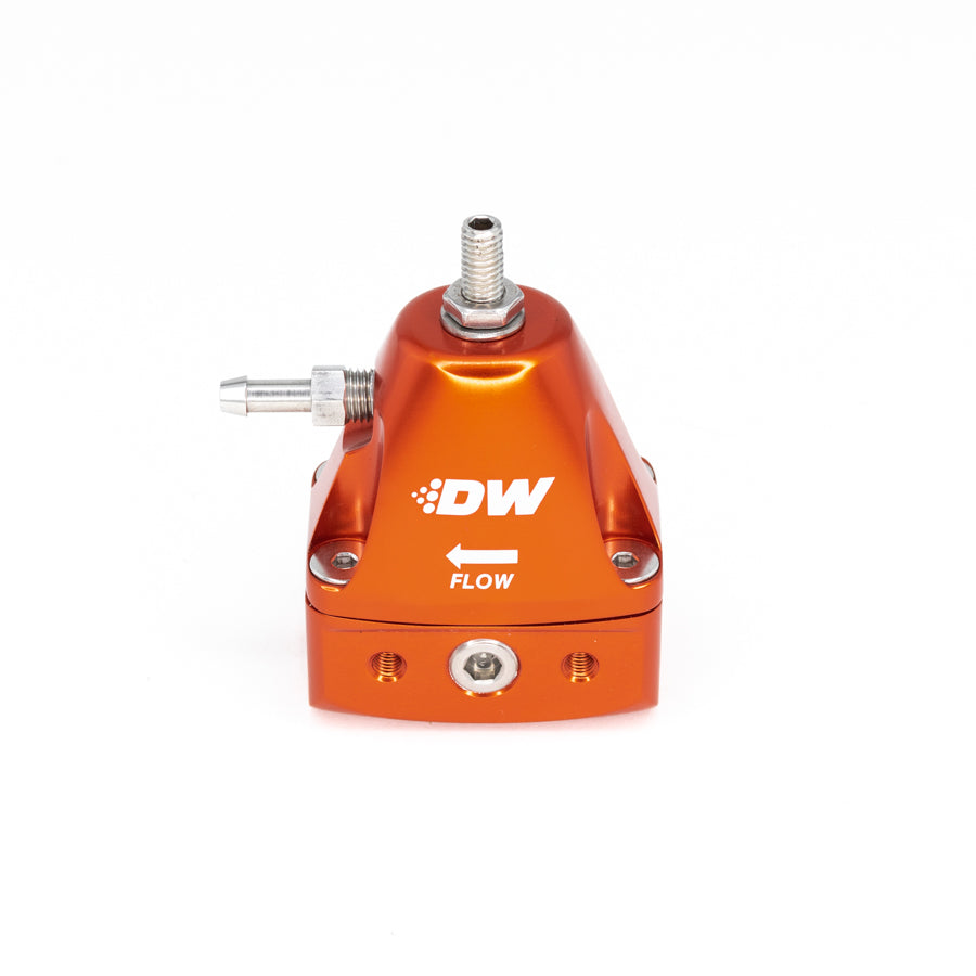 6-1001-FRO DeatschWerks DWR1000iL In-Line Adjustable Fuel Pressure Regulator 30-120 PSI 6AN In / Out Orange