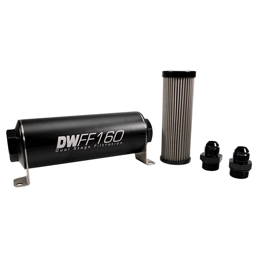 8-03-160-040K-8 DW 160mm Inline Fuel Filter 40 Micron Stainless Steel Element E85 Post-Pump 8 AN Male Universal