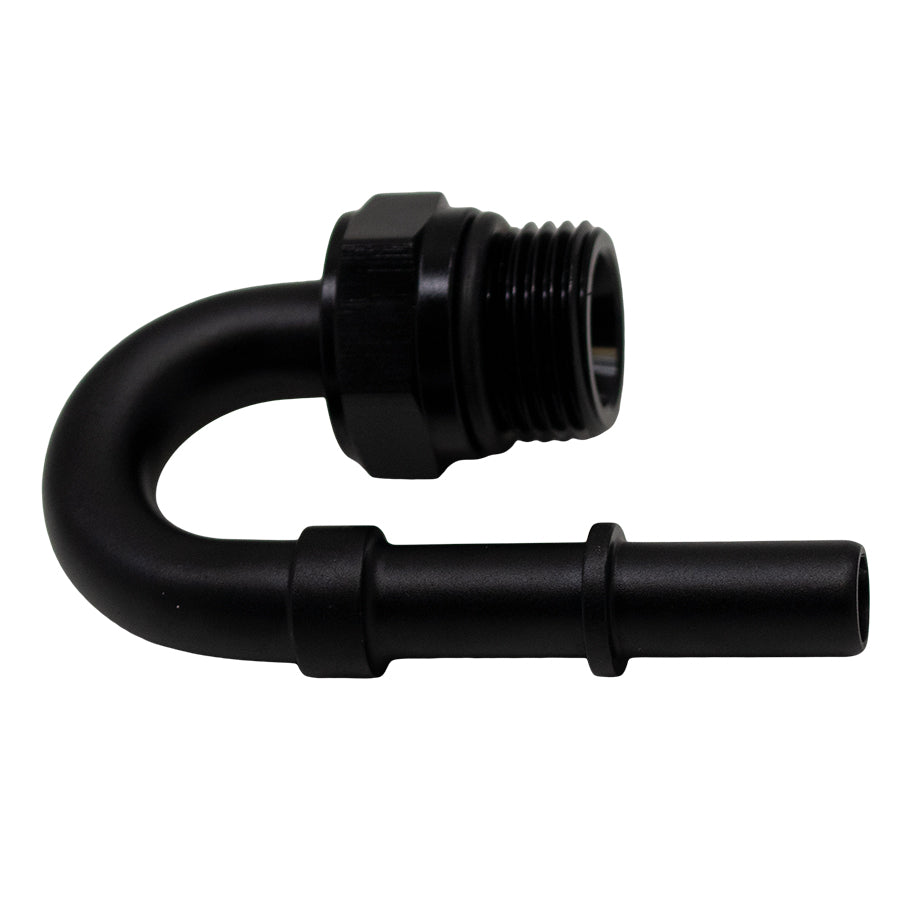 6-02-0116-B DeatschWerks 8AN ORB Male to 3/8in Male EFI Quick Connect Adapter 180-Degree - Anodized Matte Black