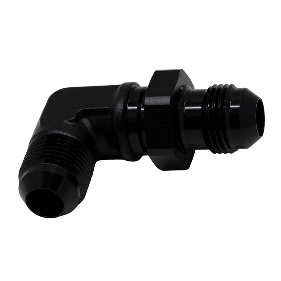 6-02-0711-B DeatschWerks 8AN Male Flare to 8AN Male Flare Bulkhead Adapter 90-Degree - Anodized Matte Black