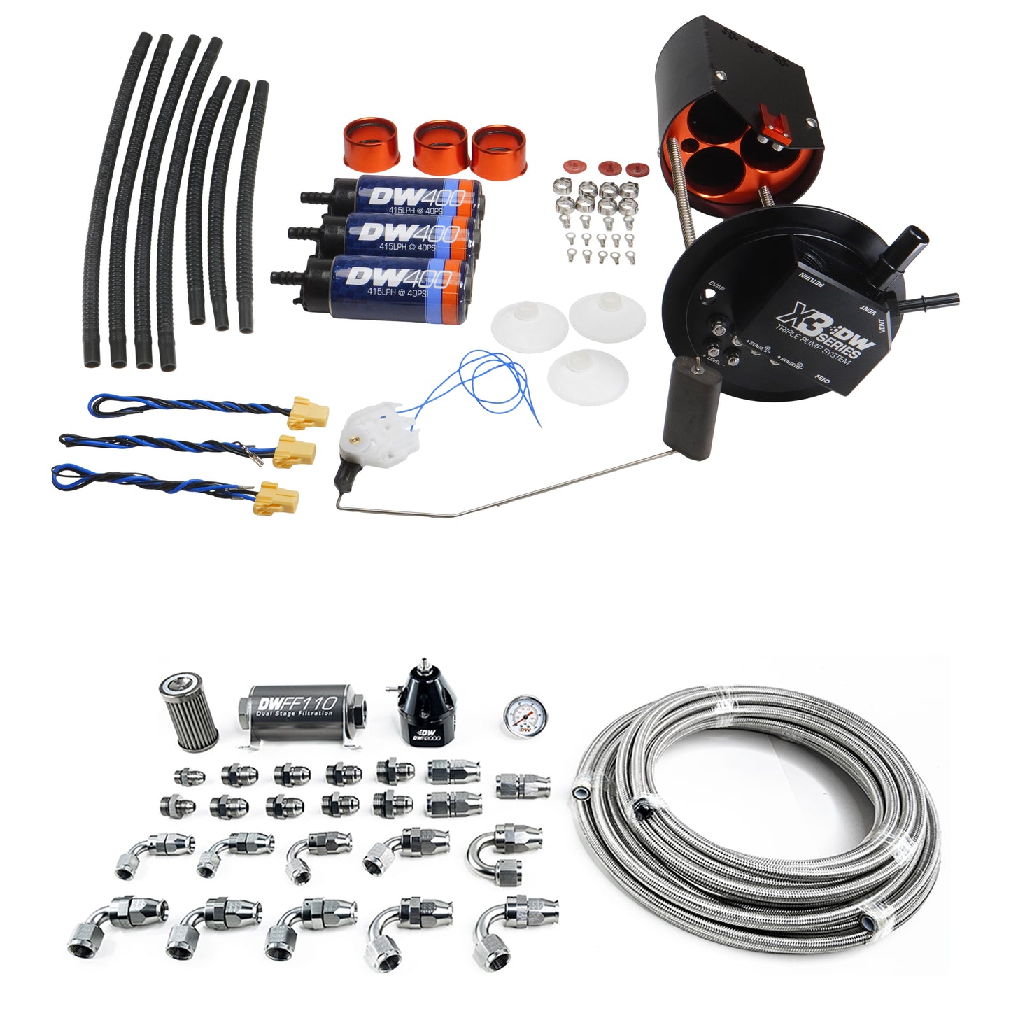 9-401-604-7016 DeatschWerks 05-18 GM Truck X3 Module with DW400 Pumps and PTFE 8AN Plumbing Kit