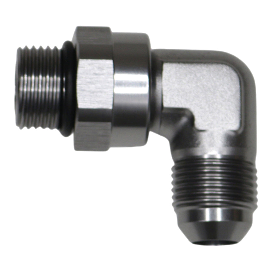 06-02-0411 DeatschWerks 8AN ORB Male Swivel to 8AN Male Flare 90-Degree Fitting - Anodized DW Titanium