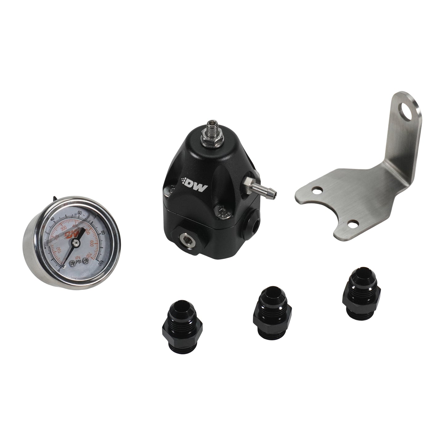 6-1002-FRB-66 DeatschWerks DWR1000C AFPR + Pressure Gauge + 6AN Fittings - Anodized Black