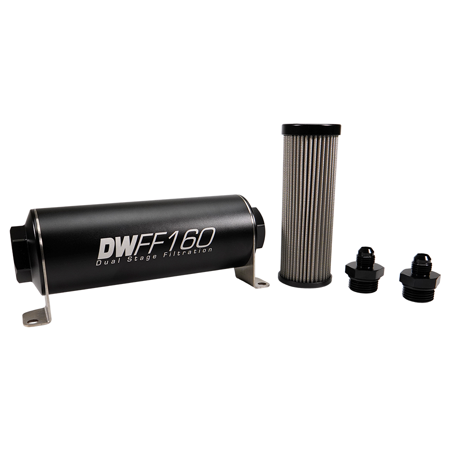 8-03-160-010K-6 DW 160mm Inline Fuel Filter 10 Micron Stainless Steel Element E85 Post-Pump 6 AN Male Universal