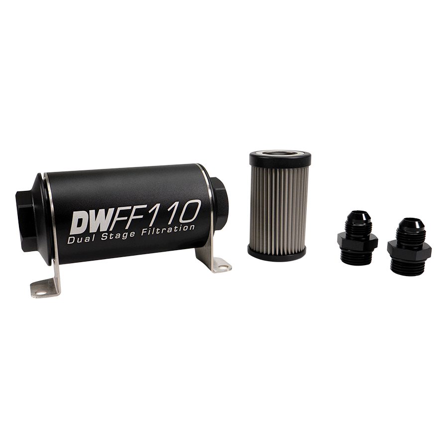 8-03-110-010K-8 DW 110mm Inline Fuel Filter 10 Micron Stainless Steel Element E85 Post-Pump 8 AN Male Universal