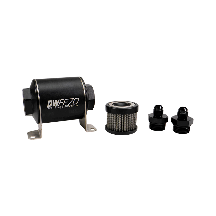 8-03-070-005K-6 DW 70mm Inline Fuel Filter 5 Micron Stainless Steel Element E85 Post-Pump 6 AN Male Universal