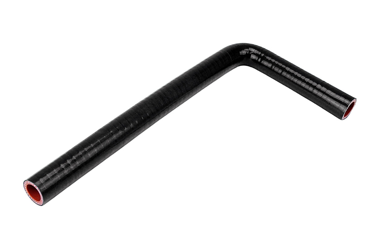 HTSEC90-062-L5X12-BLK HPS 0.62" (16MM) ID 5" and 12" Long 4-PLY Polyester Black Silicone Elbow - 90 Degree