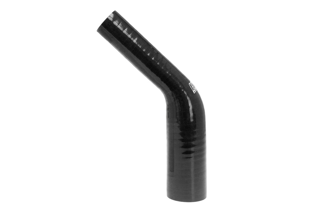 HTSER45-062-100-BLK HPS 0.62" - 1" (16MM - 25MM) ID 5" Long 4-PLY Polyester Black Silicone Elbow Reducer - 45 Degree