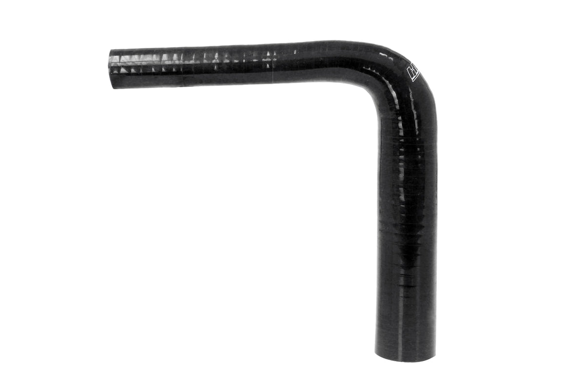 HTSER90-175-238-BLK HPS 1.75" - 2.38" (45MM - 60MM) ID 5" Long 4-PLY Polyester Black Silicone Elbow Reducer - 90 Degree