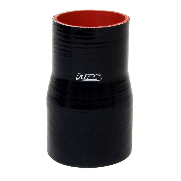 HTSR-225-268-L4-BLK HPS 2.25" - 2.68" (57MM - 68MM) ID 4" Long 4-PLY Polyester Black Silicone Reducer Coupler Hose
