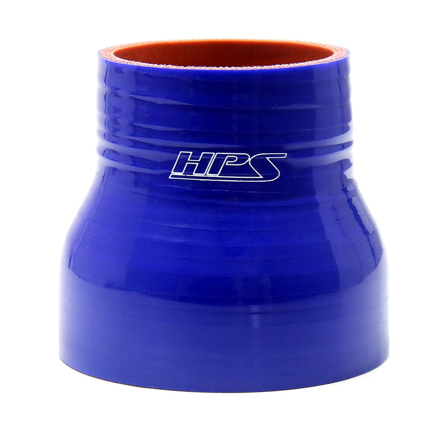 HTSR-338-350-BLUE HPS 3.38" - 3.5" (86MM - 89MM) ID 3" Long 4-PLY Polyester Blue Silicone Reducer Coupler Hose