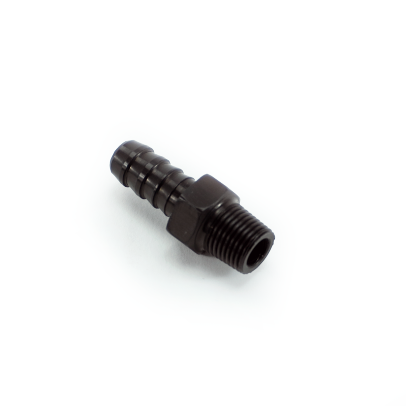 1/8 NPT male to 5/16 hose barb, Staight, Aluminum, Anodized Black