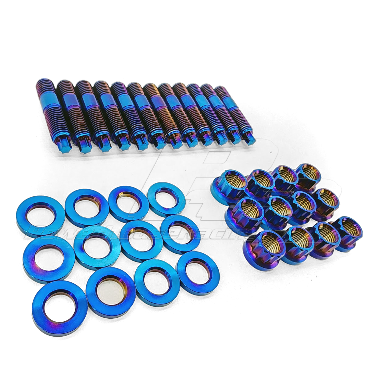PHR Titanium Stud and Nut Kit for 2JZ Turbo Manifolds - 2JZ-GTE, 12 Point, PVD Blue
