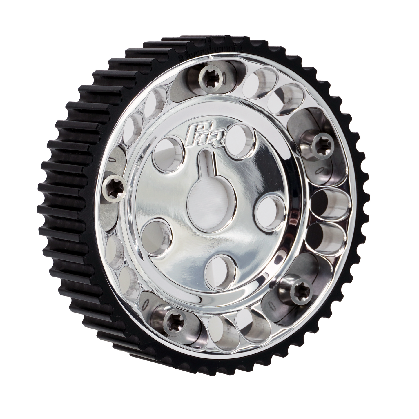 PHR Billet Titanium or Aluminum Adjustable Locking Cam Gear Builder for 2JZ/1JZ Engines - Polished Aluminum Inner, Black Titanium Outer, Stainless "0" Degree Locks, Machined Titanium Hardware