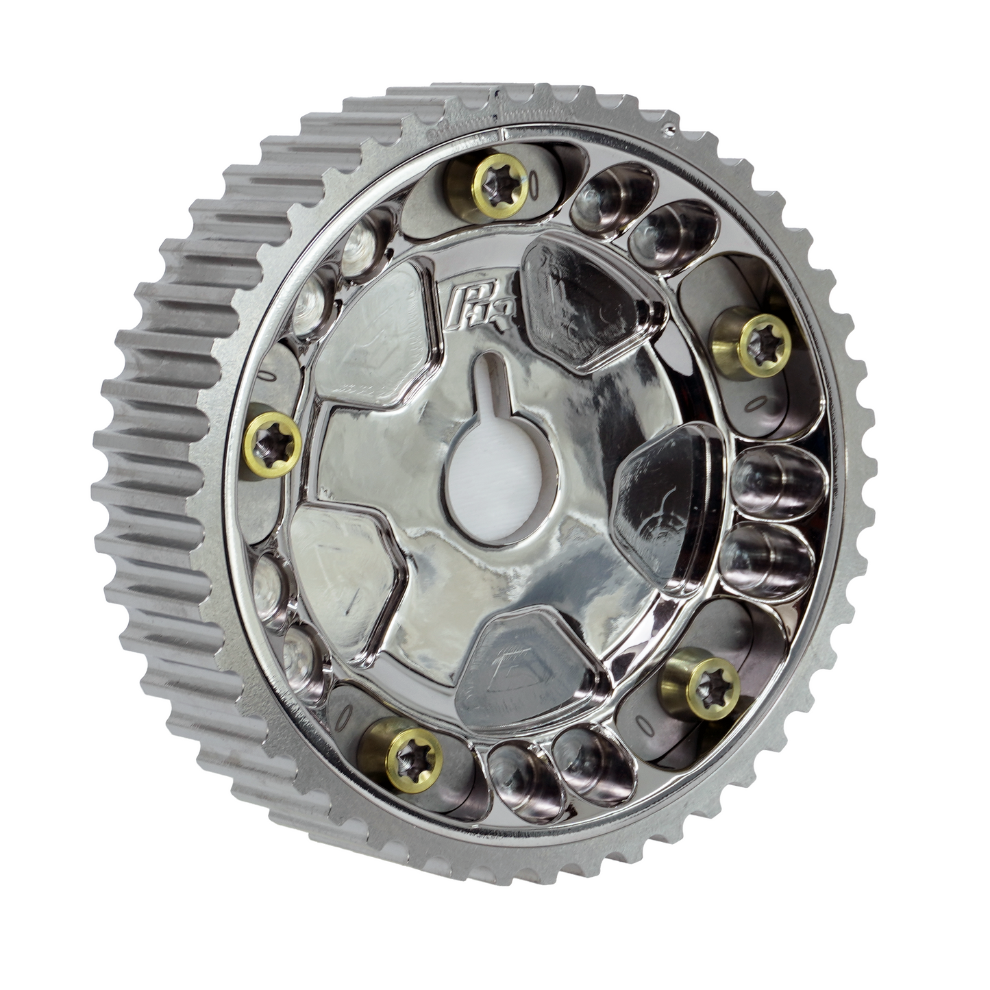 PHR Billet Titanium or Aluminum Adjustable Locking Cam Gear Builder for 2JZ/1JZ Engines - Polished Titanium Inner, Machined Titanium Outer, Titanium "0" Degree Locks, Yellow Titanium Hardware