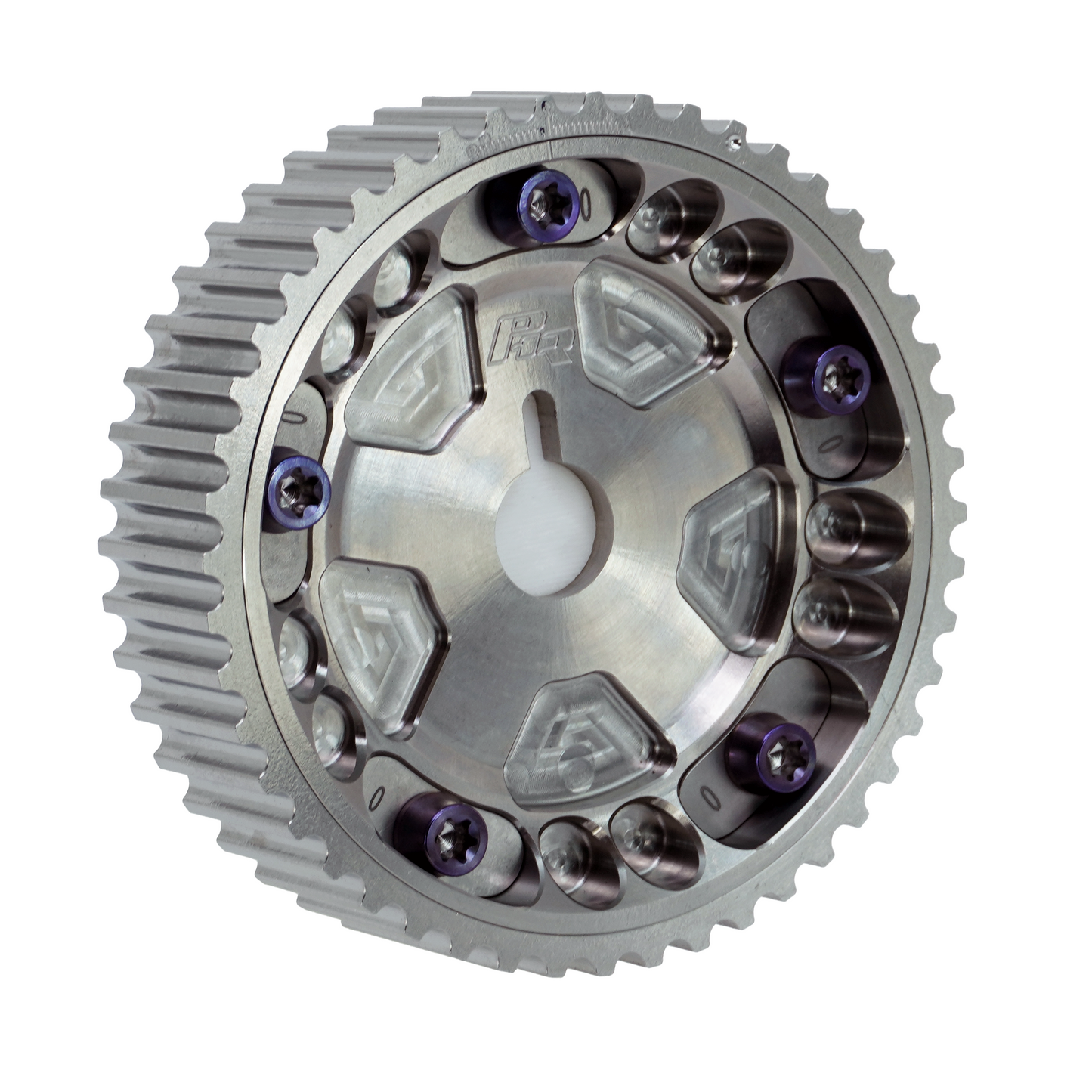 PHR Billet Titanium or Aluminum Adjustable Locking Cam Gear Builder for 2JZ/1JZ Engines - Machined Titanium Inner, Machined Titanium Outer, Titanium "0" Degree Locks, Purple Titanium Hardware