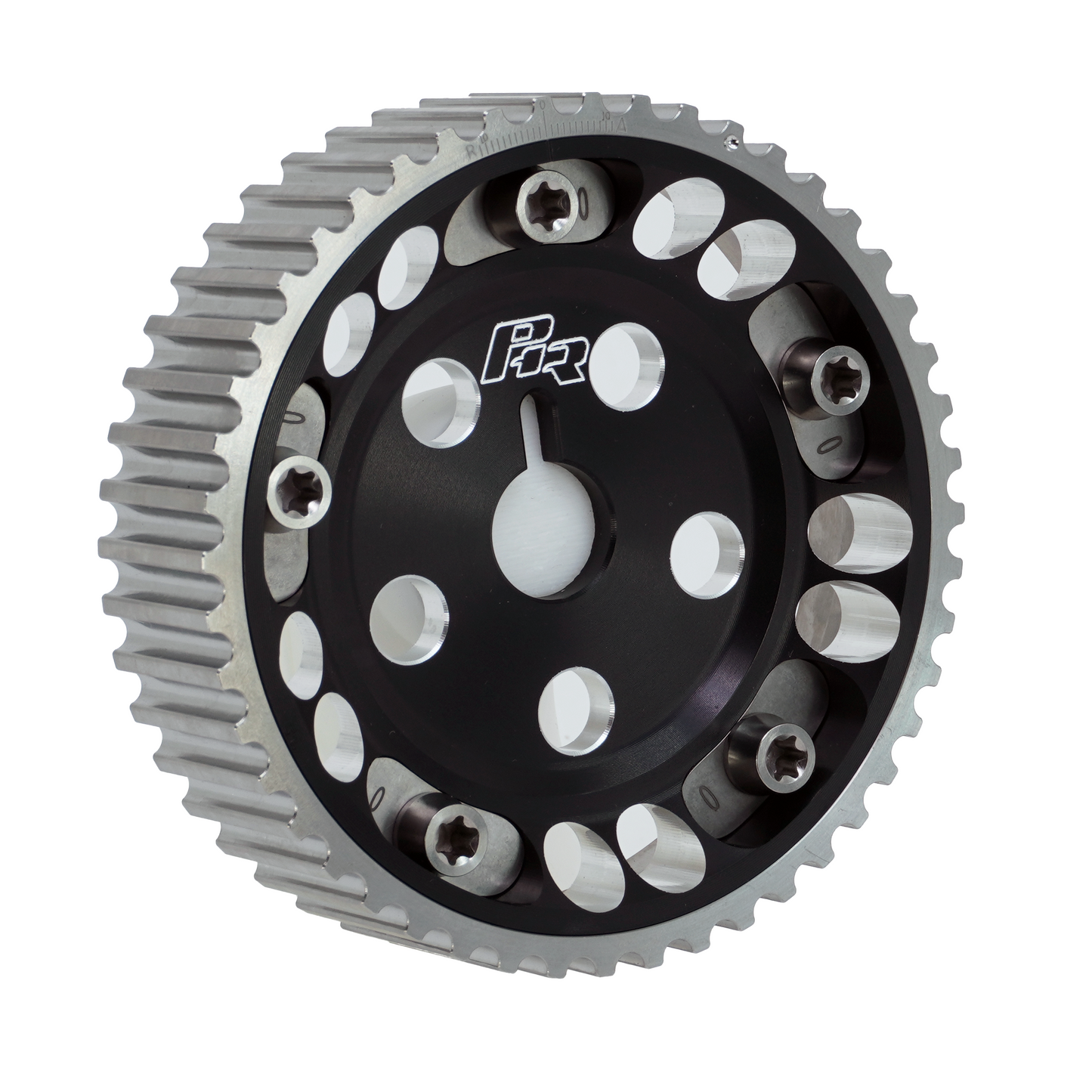 PHR Billet Titanium or Aluminum Adjustable Locking Cam Gear Builder for 2JZ/1JZ Engines - Black Anodized Aluminum Inner, Machined Titanium Outer, Titanium "0" Degree Locks, Machined Titanium Hardware
