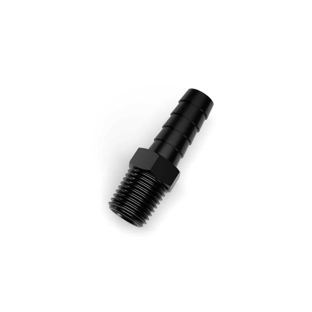 Barbed Hose Fitting, 1/4 NPT male to 3/8 hose, Straight, Brass, Cerakoted
