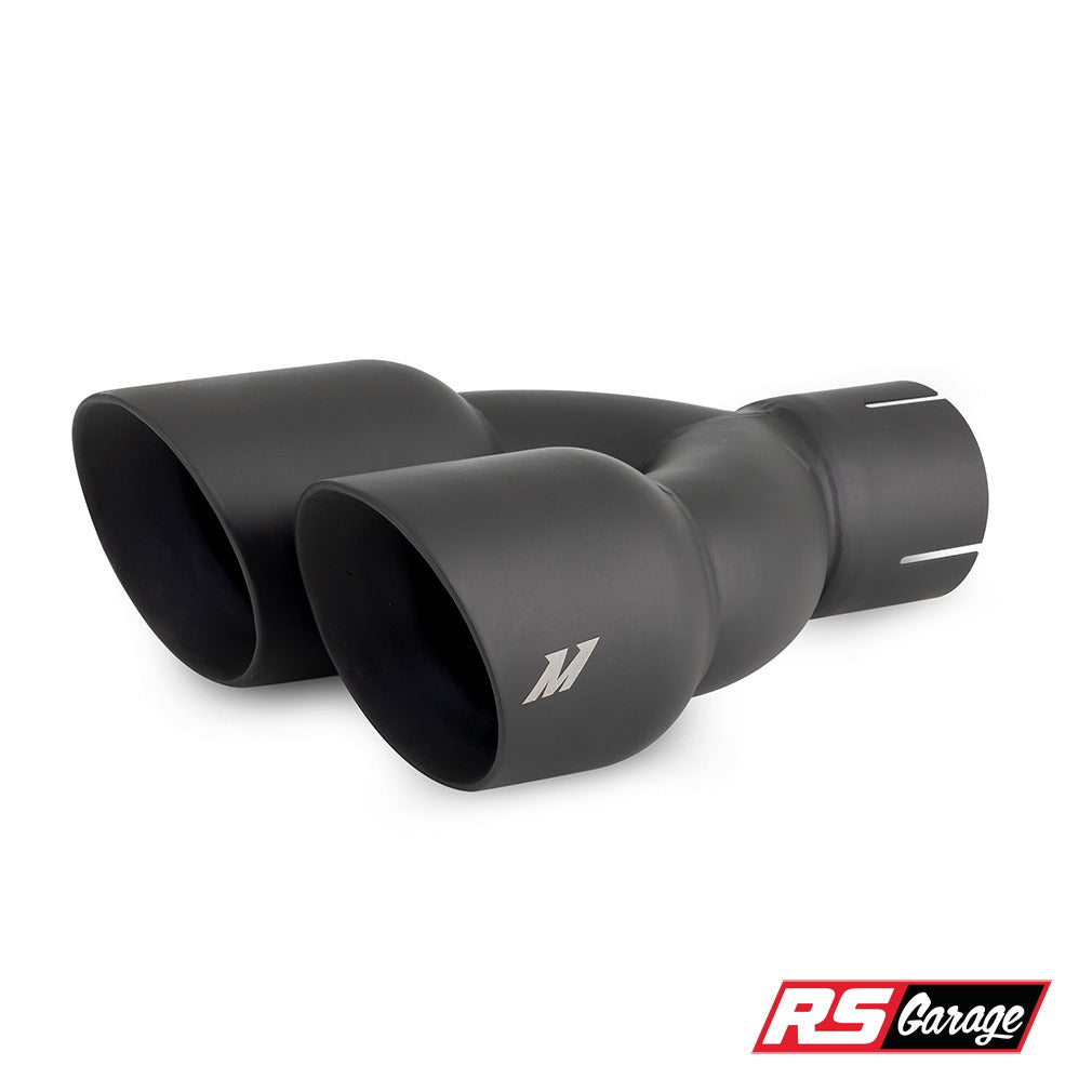 Mishimoto Dual Offset Tips 2.5in Inlet 3in Outlet Slash Cut - Black