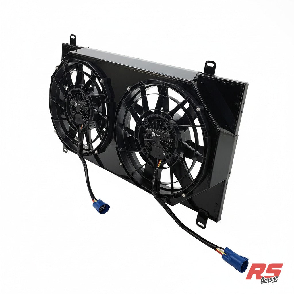 PHR Dual Brushless SPAL Fan Kit -Gloss black powder coat finish - Includes 12" heavy duty SPAL fans and wiring harness