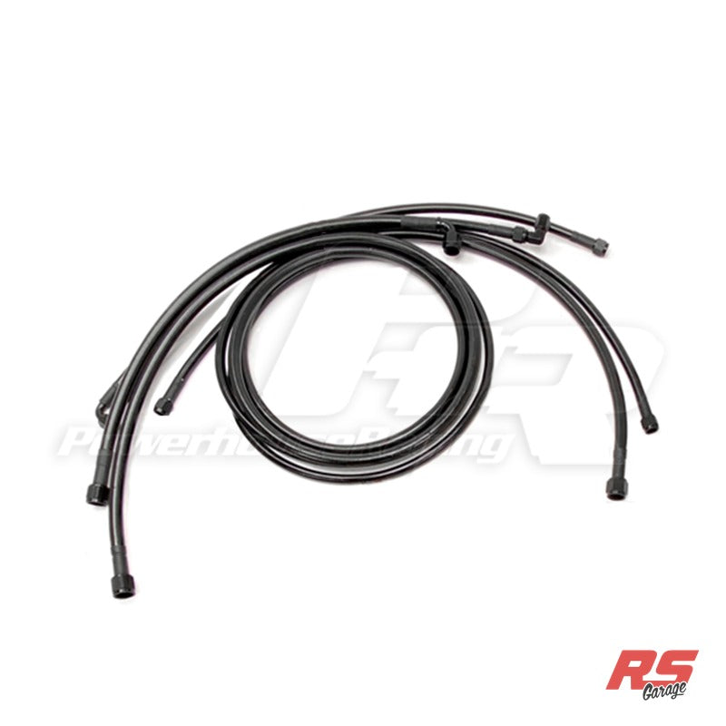 PHR SC300 E85 Fuel Line Kit -Dual -8 Feed --8 Return -Black Braided Teflon Hose with black hose ends -PHR Fuel Hanger -A