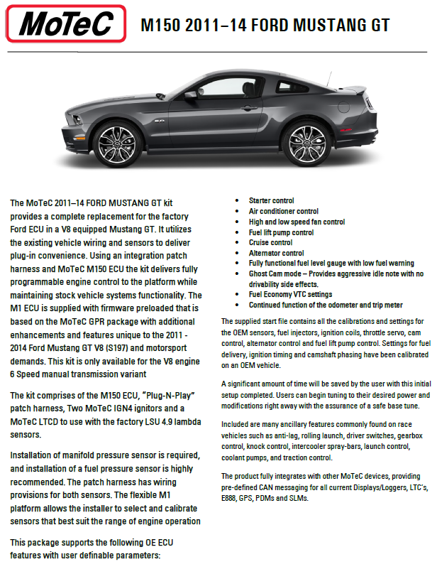 MoTeC USA Mustang GT 2011-2014 S197