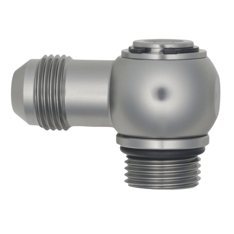 06-02-0416 DeatschWerks 8AN ORB Male to 8AN Male Flare Low Profile 90-Degree Swivel - Anodized DW Titanium