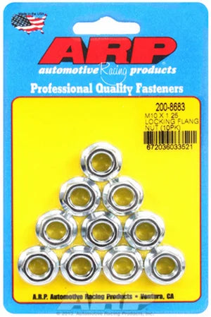 200-8683 ARP M10 X 1.25 locking flange Nut kit 10 PC Pack