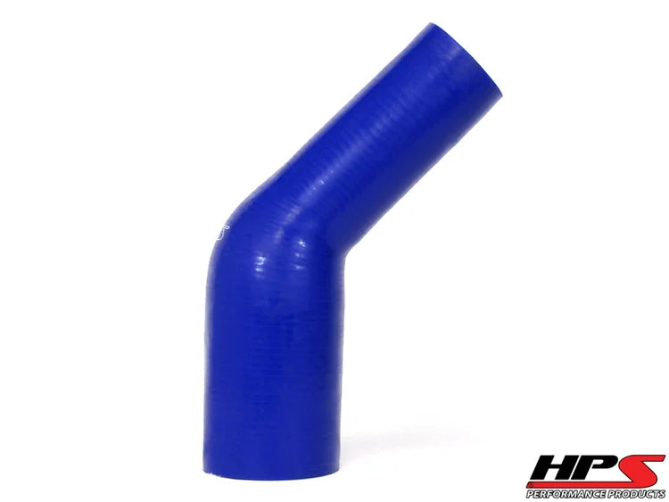 HTSER45-050-062-BLUE HPS 1/2" > 5/8" ID 4PLY Silicone 45 Deg Elbow Reducer Hose Blue 13MM > 16MM ID