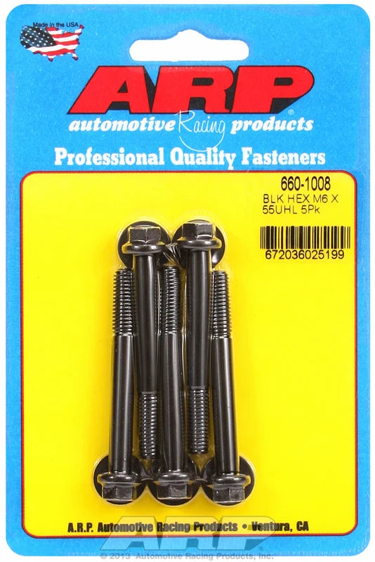 660-1008 ARP M6 x 1.00 x 55 hex black oxide bolts 5 pack