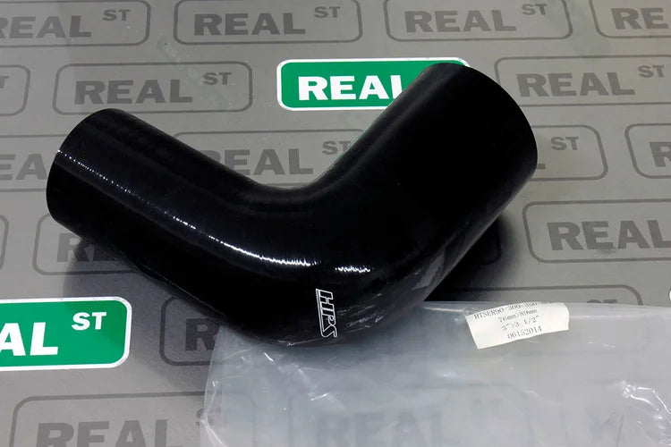 HTSER90-300-350-BLK HPS 3" > 3.5" ID 4-PLY Silicone 90 Deg Elbow Reducer Hose Black 76MM > 89MM ID