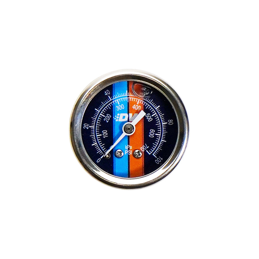 6-01-G2L DeatschWerks 0-100 PSI 1/8in NPT Mechanical Fuel Pressure Gauge Liquid Filled Blue Face w/ DW Logo