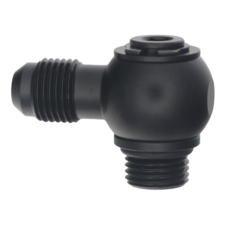 6-02-0415-B DeatschWerks 6AN ORB Male to 6AN Male Flare Low Profile 90-Degree Swivel - Anodized Matte Black