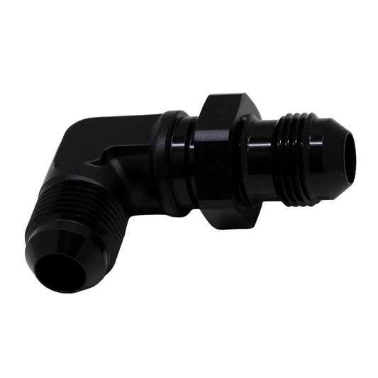 6-02-0711-B DeatschWerks 8AN Male Flare to 8AN Male Flare Bulkhead Adapter 90-Degree - Anodized Matte Black