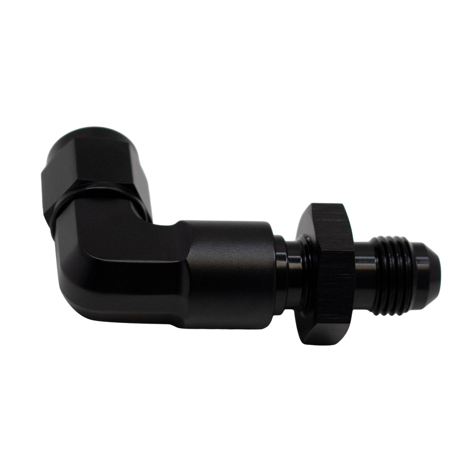 6-02-0727-B DeatschWerks 6AN Female Flare Swivel to 6AN Male Flare 90-Degree Bulkhead - Anodized Matte Black