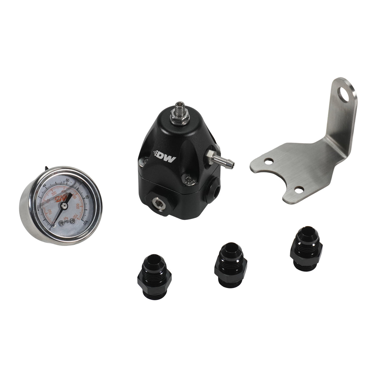 6-1002-FRB-66 DeatschWerks DWR1000C AFPR + Pressure Gauge + 6AN Fittings - Anodized Black