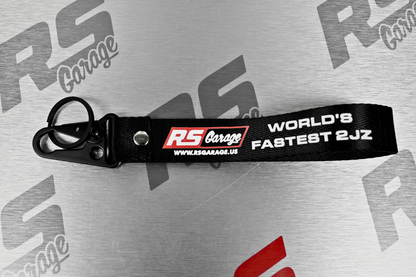 RS Garage "385MPH" "Home of the Fastest 2JZ" Logo Wrist Keychain